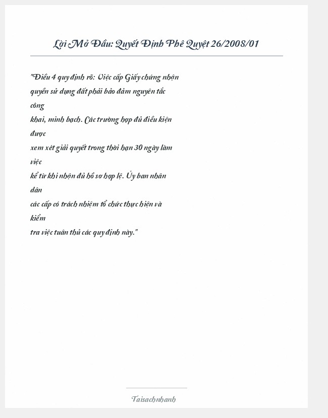Trích đoạn Quyết Định Phê Quyệt 26/2008/01