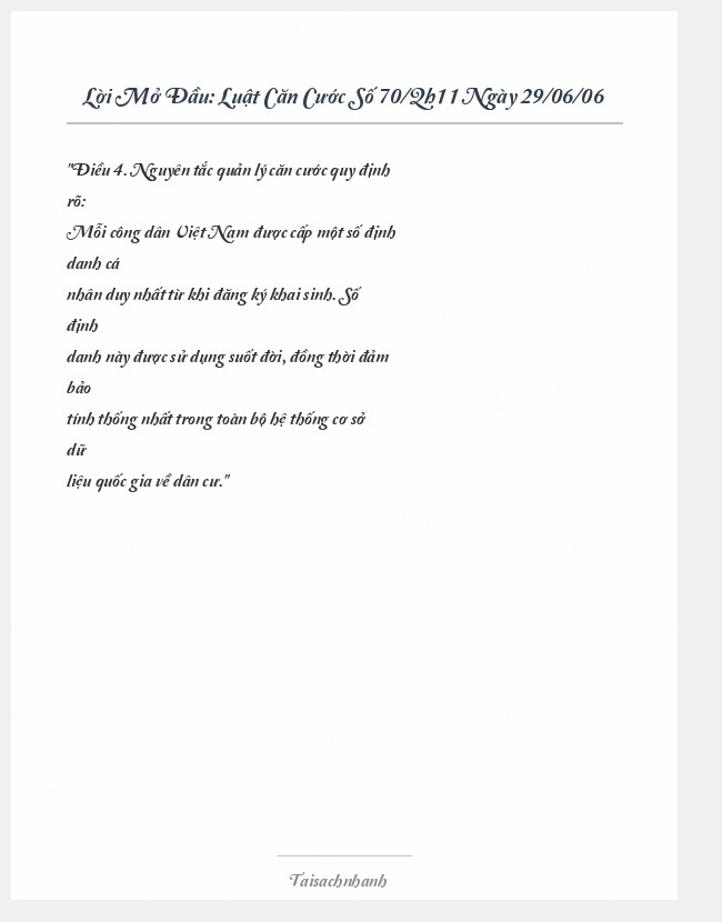 Trích đoạn Luật Căn Cước Số 70/Qh11 Ngày 29/06/06