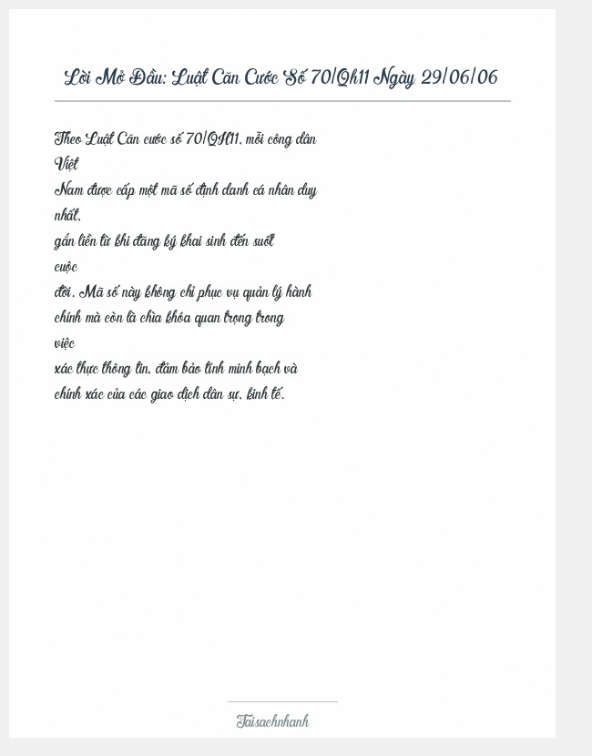Trích đoạn Luật Căn Cước Số 70/Qh11 Ngày 29/06/06