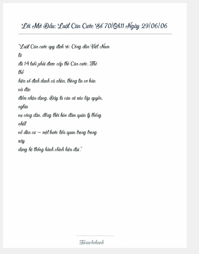 Trích đoạn Luật Căn Cước Số 70/Qh11 Ngày 29/06/06