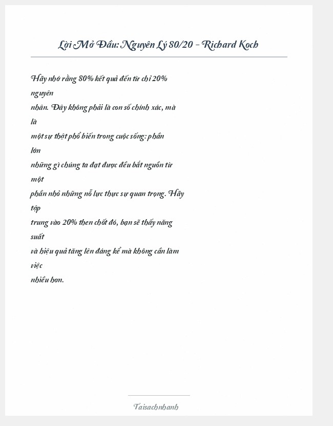 Trích đoạn Nguyên Lý 80/20 - Richard Koch