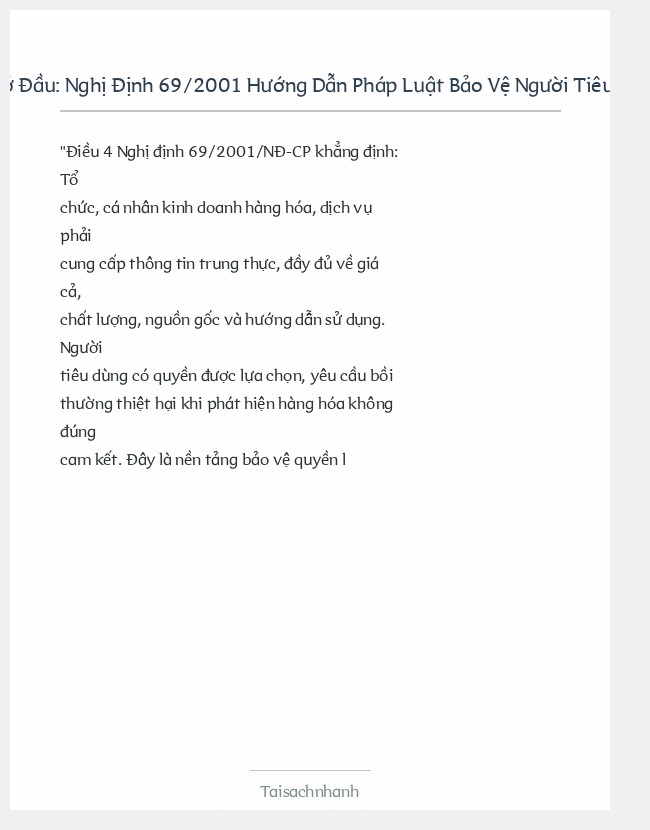 Trích đoạn Nghị Định 69/2001 Hướng Dẫn Pháp Luật Bảo Vệ Người Tiêu Dùng