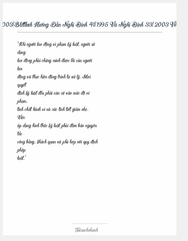 Trích đoạn Thông Tư 19/2003/Blđtbxh Hướng Dẫn Nghị Định 41/1995 Và Nghị Định 33/2003 Về Nội Quy Kỷ Luật Lao Động