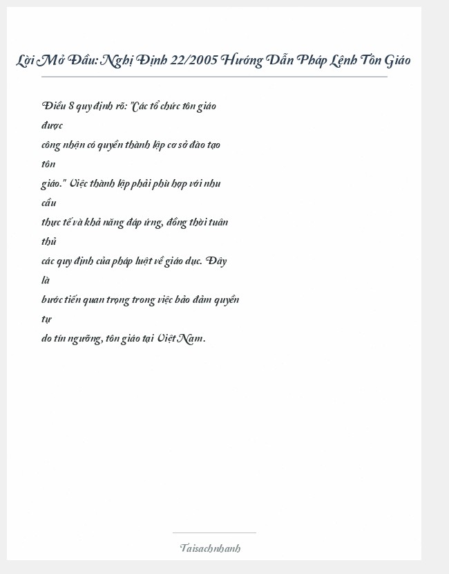 Trích đoạn Nghị Định 22/2005 Hướng Dẫn Pháp Lệnh Tôn Giáo