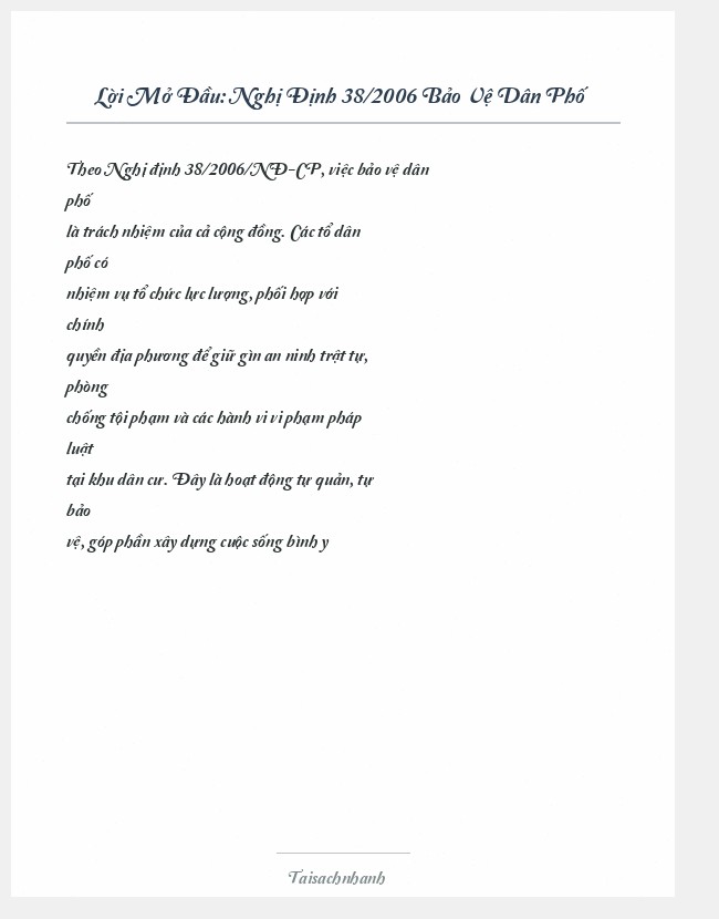 Trích đoạn Nghị Định 38/2006 Bảo Vệ Dân Phố