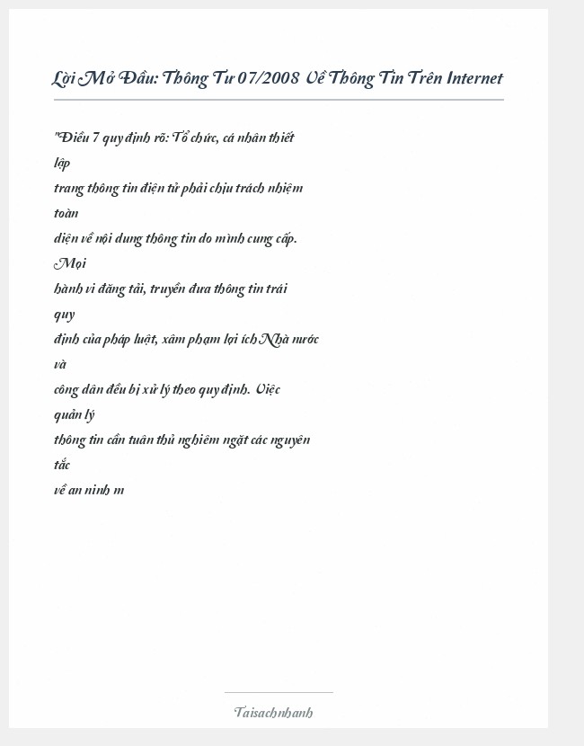 Trích đoạn Thông Tư 07/2008 Về Thông Tin Trên Internet
