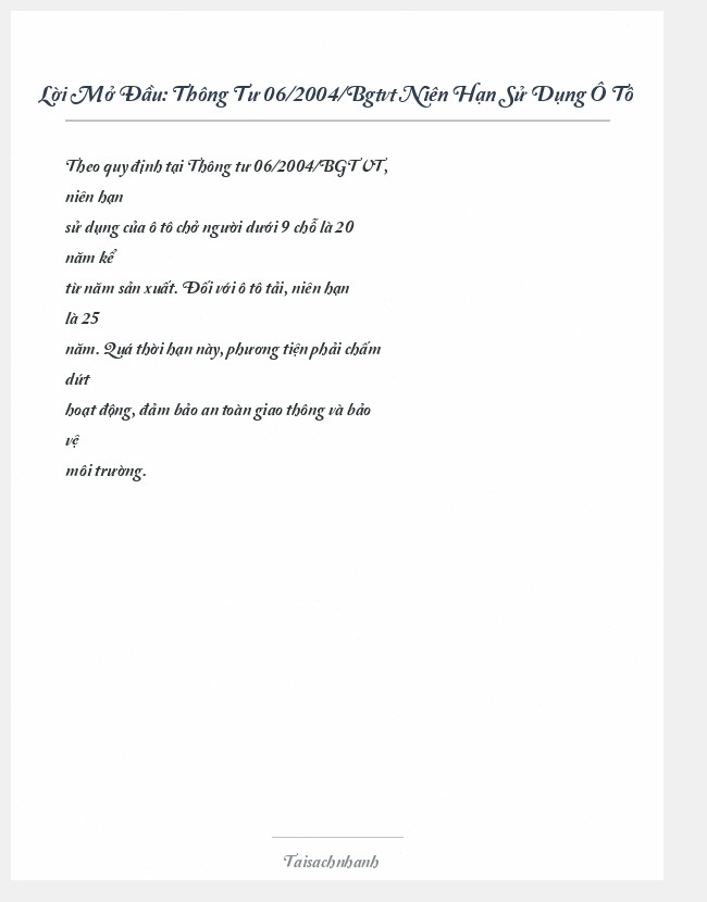 Trích đoạn Thông Tư 06/2004/Bgtvt Niên Hạn Sử Dụng Ô Tô