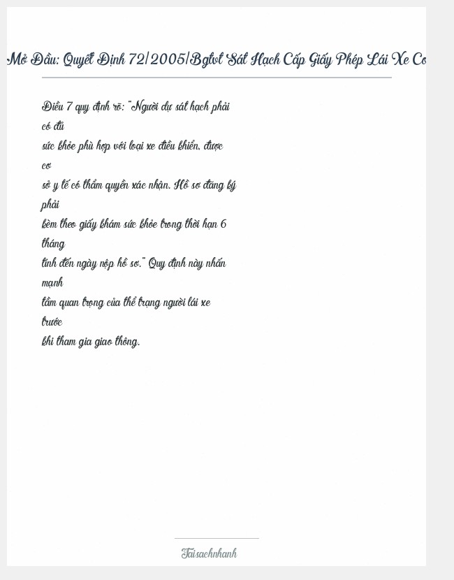 Trích đoạn Quyết Định 72/2005/Bgtvt Sát Hạch Cấp Giấy Phép Lái Xe Cơ Giới