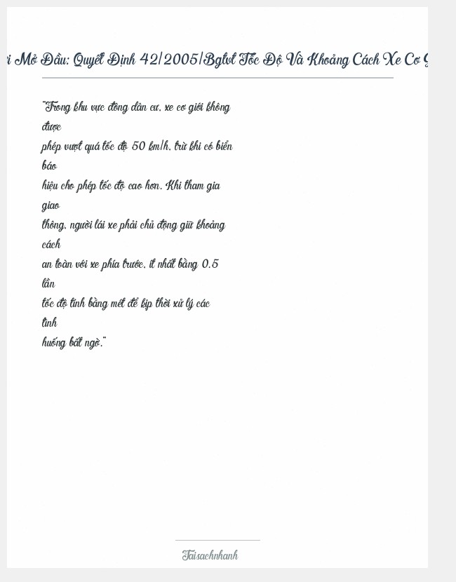 Trích đoạn Quyết Định 42/2005/Bgtvt Tốc Độ Và Khoảng Cách Xe Cơ Giới