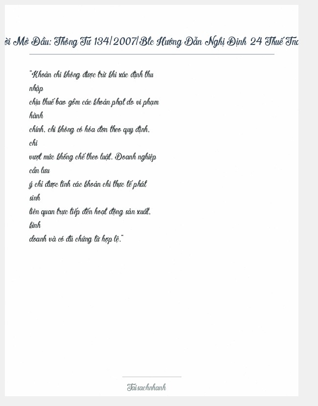 Trích đoạn Thông Tư 134/2007/Btc Hướng Dẫn Nghị Định 24 Thuế Tndn