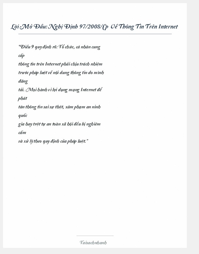 Trích đoạn Nghị Định 97/2008/Cp Về Thông Tin Trên Internet