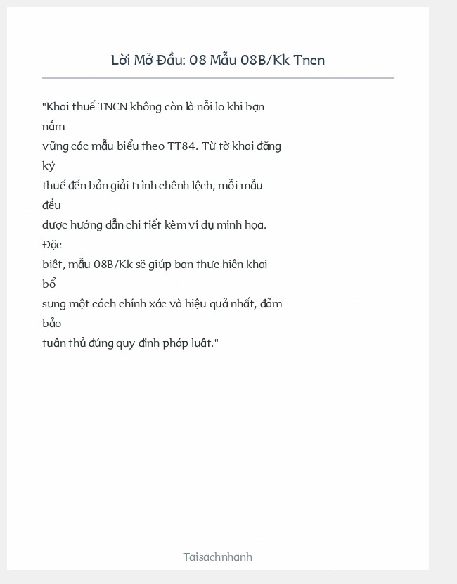 Trích đoạn 08 Mẫu 08B/Kk Tncn