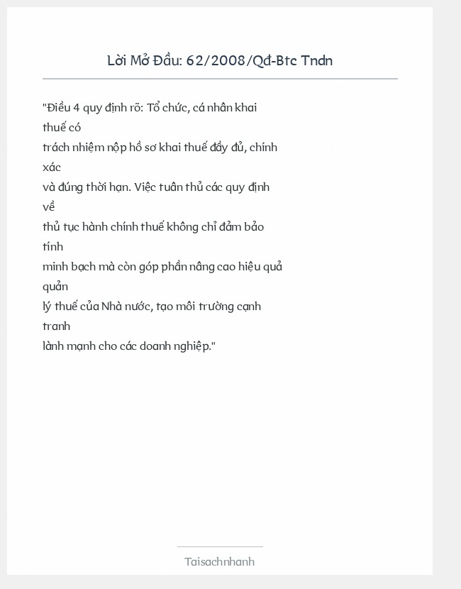 Trích đoạn 62/2008/Qđ-Btc Tndn