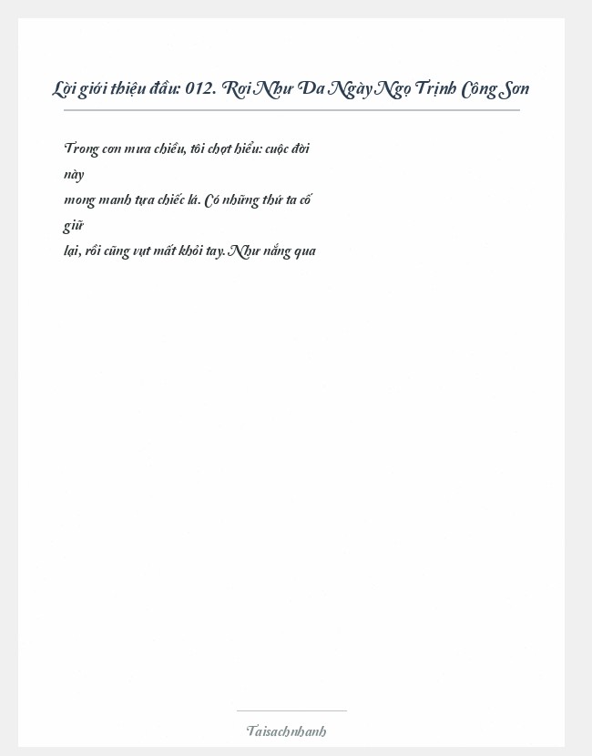 Trích đoạn 012. Rơi Như Da Ngày Ngọ Trịnh Công Sơn