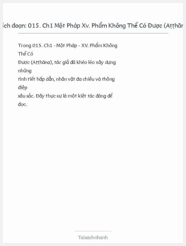 Trích đoạn 015. Ch1 Một Pháp Xv. Phẩm Không Thể Có Được (Aṭṭhāna)