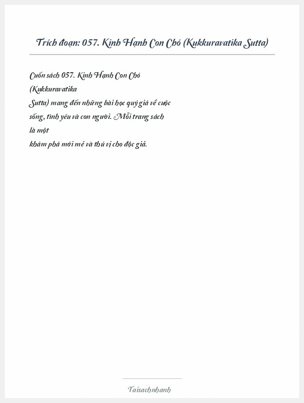 Trích đoạn 057. Kinh Hạnh Con Chó (Kukkuravatika Sutta)