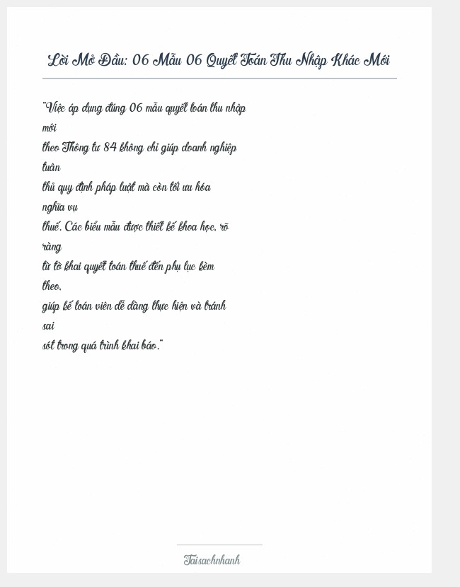 Trích đoạn 06 Mẫu 06 Quyết Toán Thu Nhập Khác Mới
