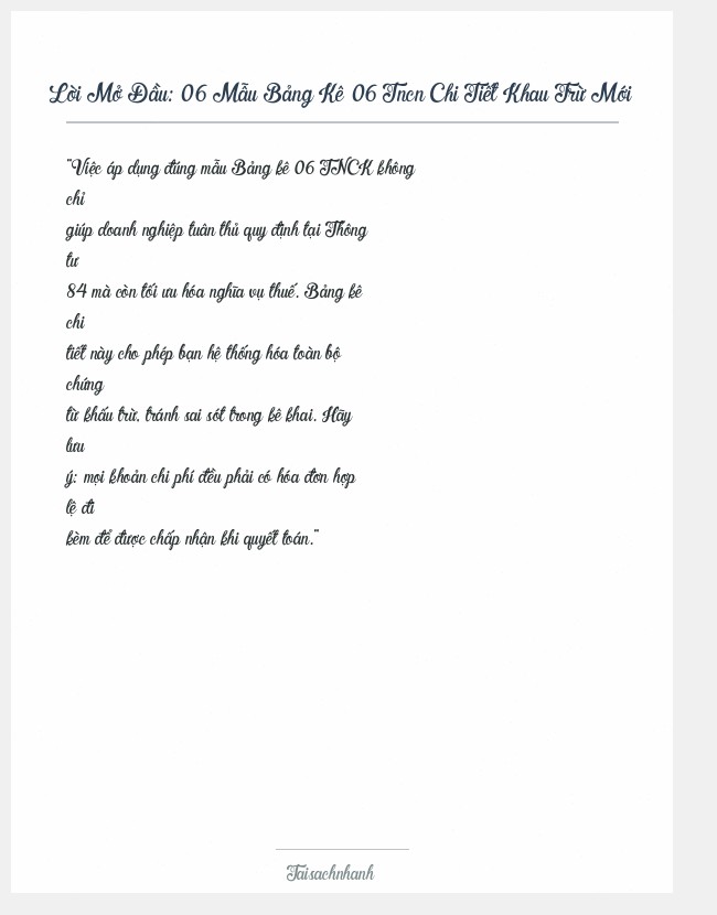 Trích đoạn 06 Mẫu Bảng Kê 06 Tncn Chi Tiết Khau Trừ Mới