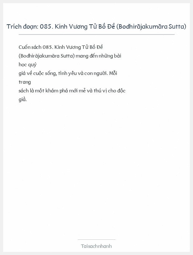 Trích đoạn 085. Kinh Vương Tử Bồ Đề (Bodhirājakumāra Sutta)