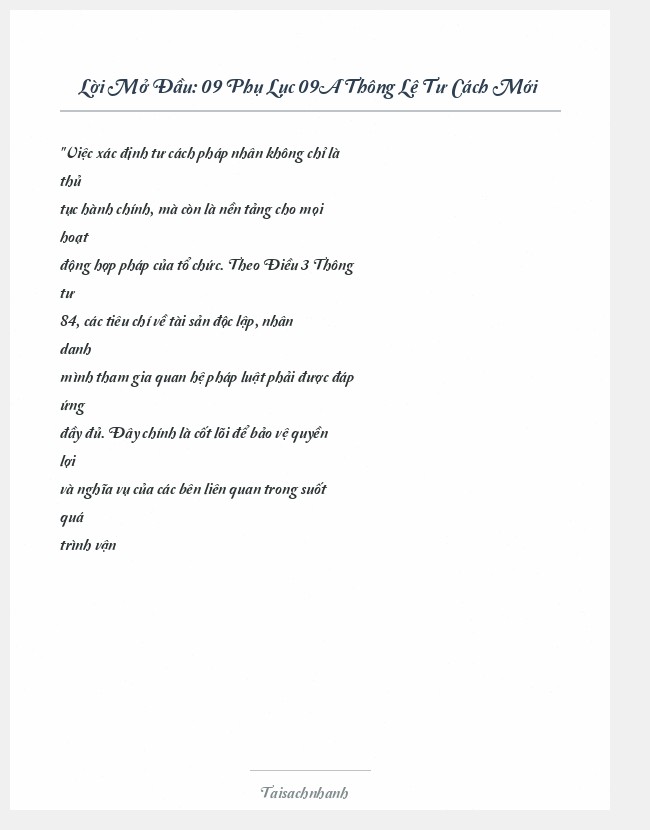 Trích đoạn 09 Phụ Lục 09A Thông Lệ Tư Cách Mới