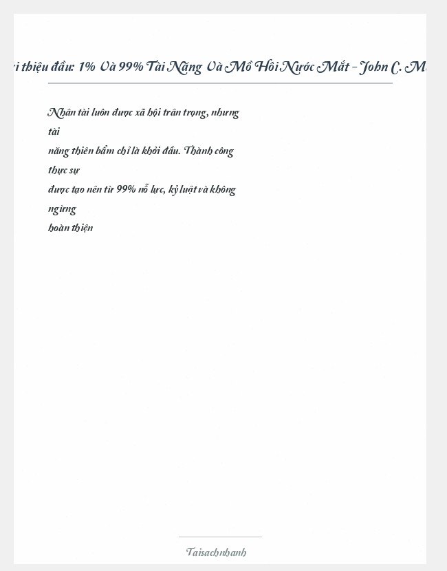Trích đoạn 1% Và 99% Tài Năng Và Mồ Hôi Nước Mắt - John C. Maxwell