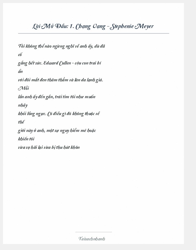 Trích đoạn 1. Chạng Vạng - Stephenie Meyer