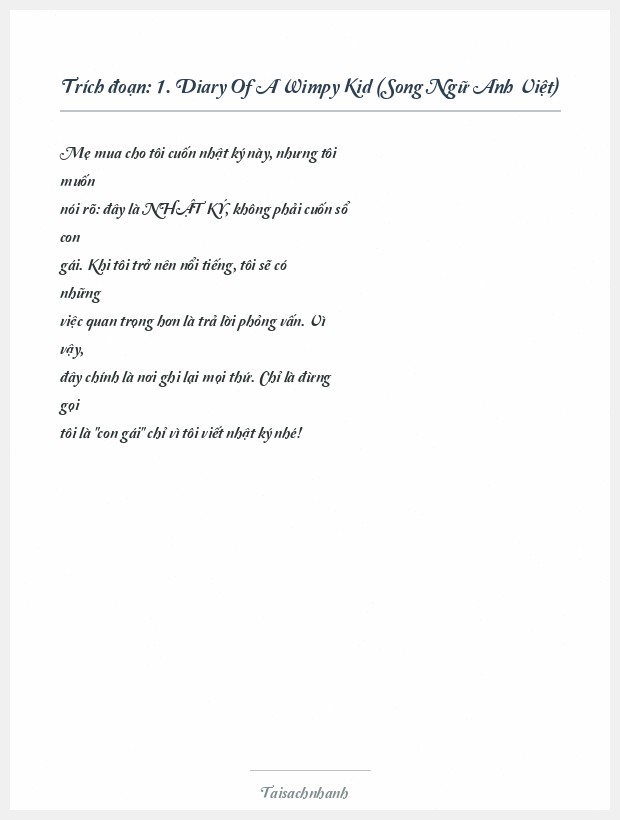 Trích đoạn 1. Diary Of A Wimpy Kid (Song Ngữ Anh Việt)