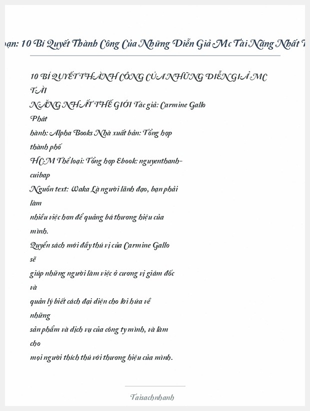 Trích đoạn 10 Bí Quyết Thành Công Của Những Diễn Giả Mc Tài Năng Nhất Thế Giới