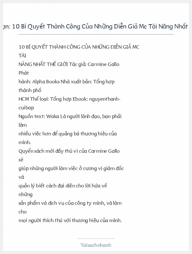 Trích đoạn 10 Bí Quyết Thành Công Của Những Diễn Giả Mc Tài Năng Nhất Thế Giới