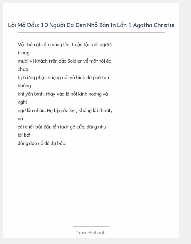 Trích đoạn 10 Người Da Đen Nhỏ Bản In Lần 1 Agatha Christie