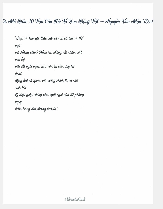 Trích đoạn 10 Vạn Câu Hỏi Vì Sao Động Vật - Nguyễn Văn Mậu (Dịch)