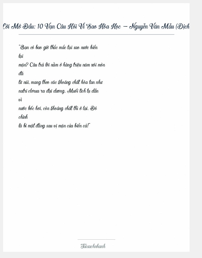 Trích đoạn 10 Vạn Câu Hỏi Vì Sao Hóa Học - Nguyễn Văn Mẫu (Dịch)