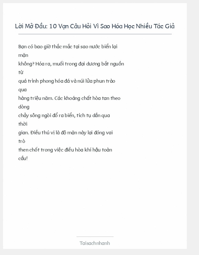Trích đoạn 10 Vạn Câu Hỏi Vì Sao Hóa Học Nhiều Tác Giả