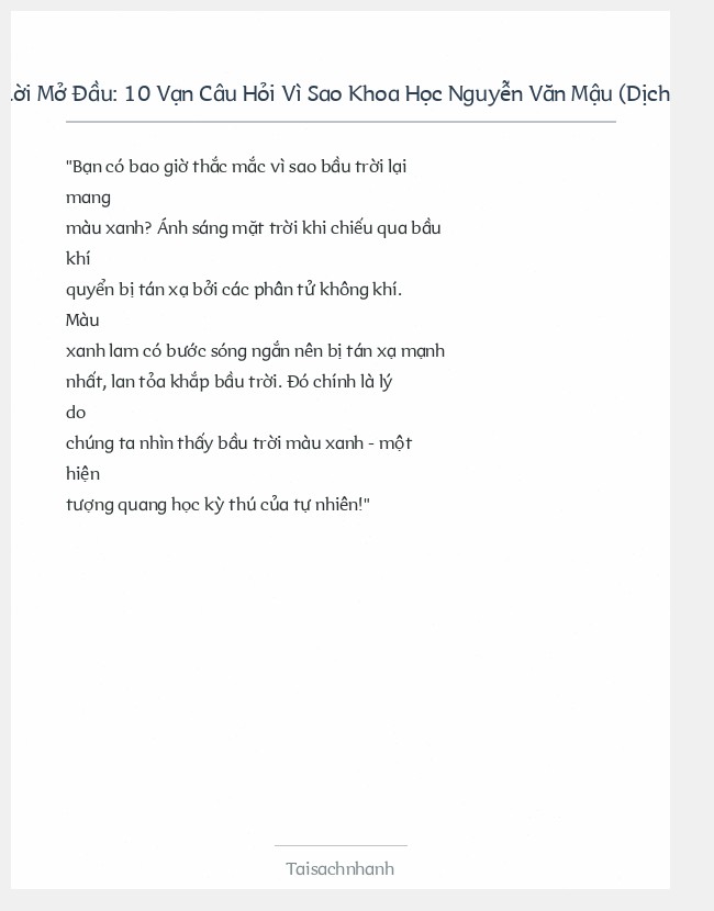 Trích đoạn 10 Vạn Câu Hỏi Vì Sao Khoa Học Nguyễn Văn Mậu (Dịch)