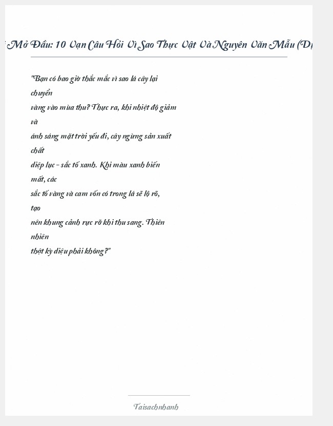 Trích đoạn 10 Vạn Câu Hỏi Vì Sao Thực Vật Và Nguyên Văn Mẫu (Dịch)