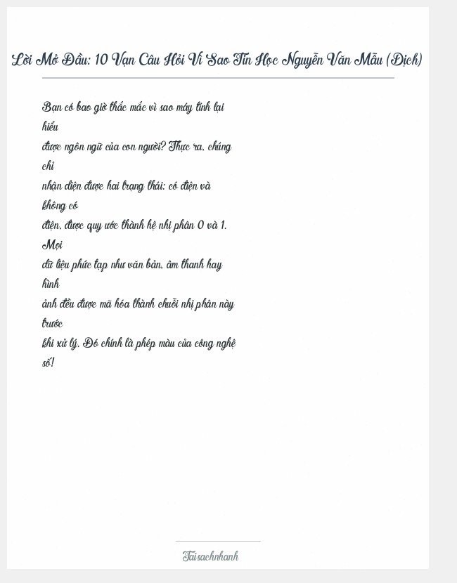 Trích đoạn 10 Vạn Câu Hỏi Vì Sao Tin Học Nguyễn Văn Mẫu (Dịch)