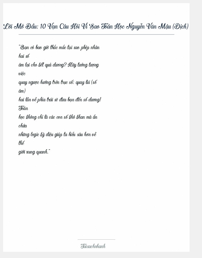 Trích đoạn 10 Vạn Câu Hỏi Vì Sao Toán Học Nguyễn Văn Mậu (Dịch)