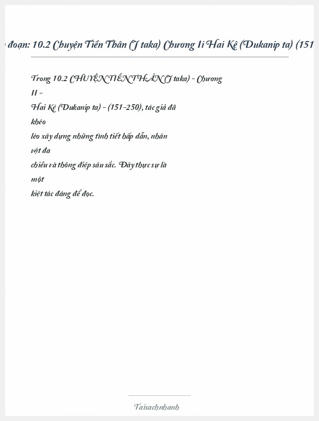 Trích đoạn 10.2 Chuyện Tiền Thân (Jātaka) Chương Ii Hai Kệ (Dukanipāta) (151 250)