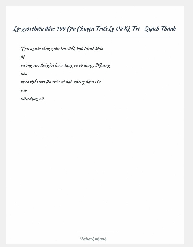 Trích đoạn 100 Câu Chuyện Triết Lý Và Kẻ Trí - Quách Thành