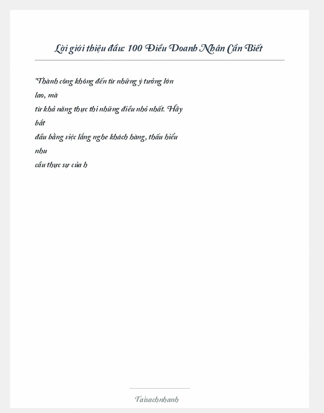 Trích đoạn 100 Điều Doanh Nhân Cần Biết