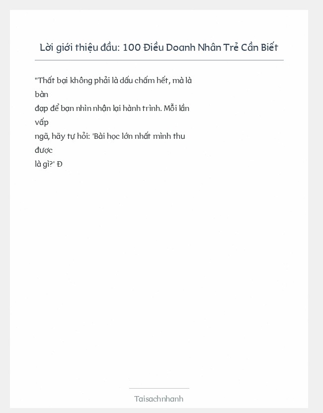 Trích đoạn 100 Điều Doanh Nhân Trẻ Cần Biết