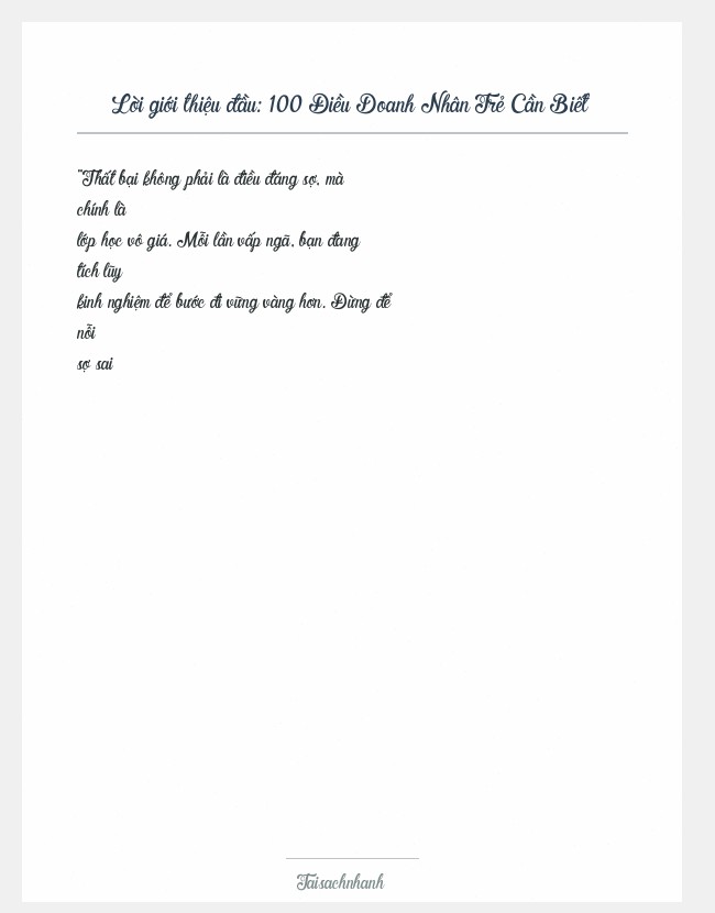 Trích đoạn 100 Điều Doanh Nhân Trẻ Cần Biết