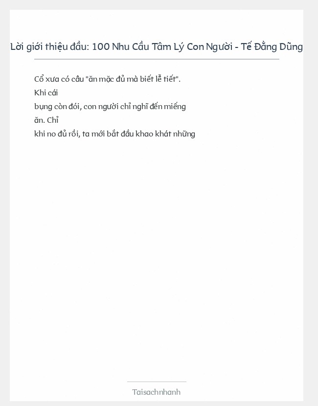 Trích đoạn 100 Nhu Cầu Tâm Lý Con Người - Tế Đằng Dũng