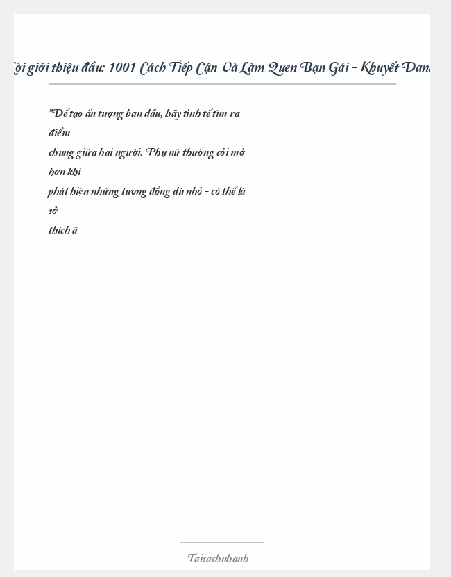 Trích đoạn 1001 Cách Tiếp Cận Và Làm Quen Bạn Gái - Khuyết Danh