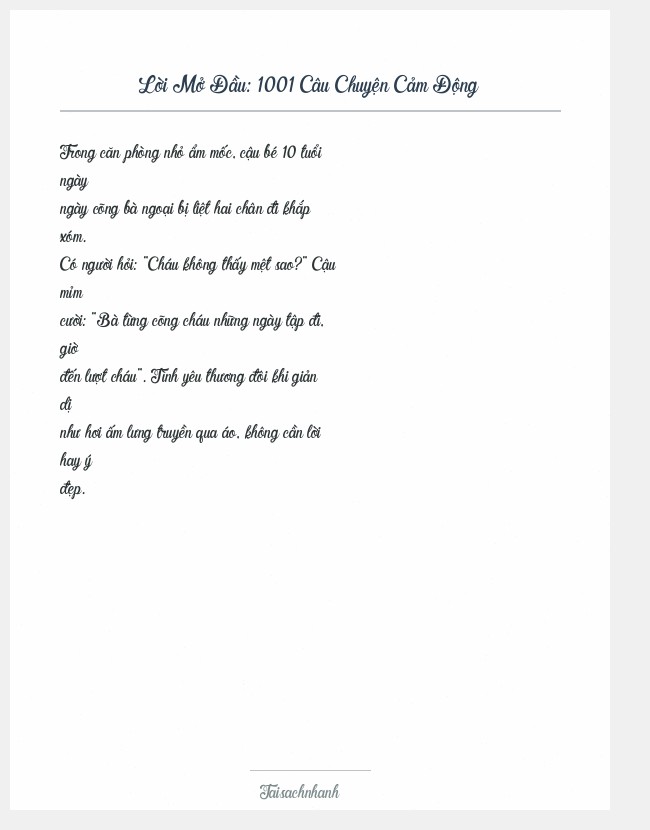 Trích đoạn 1001 Câu Chuyện Cảm Động