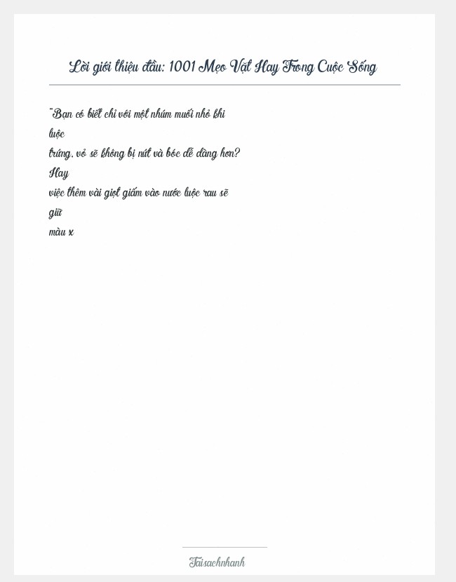 Trích đoạn 1001 Mẹo Vặt Hay Trong Cuộc Sống