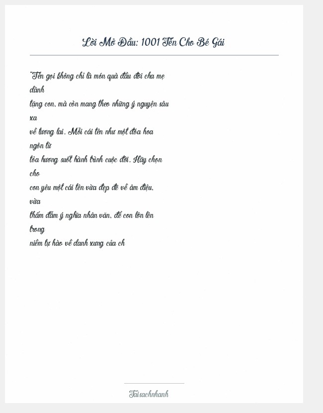 Trích đoạn 1001 Tên Cho Bé Gái