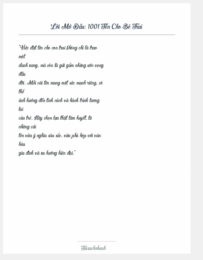 Trích đoạn 1001 Tên Cho Bé Trai