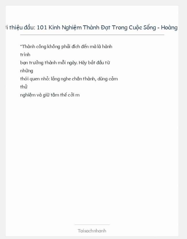 Trích đoạn 101 Kinh Nghiệm Thành Đạt Trong Cuộc Sống - Hoàng Thanh