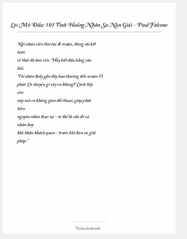 Trích đoạn 101 Tình Huống Nhân Sự Nan Giải - Paul Falcone